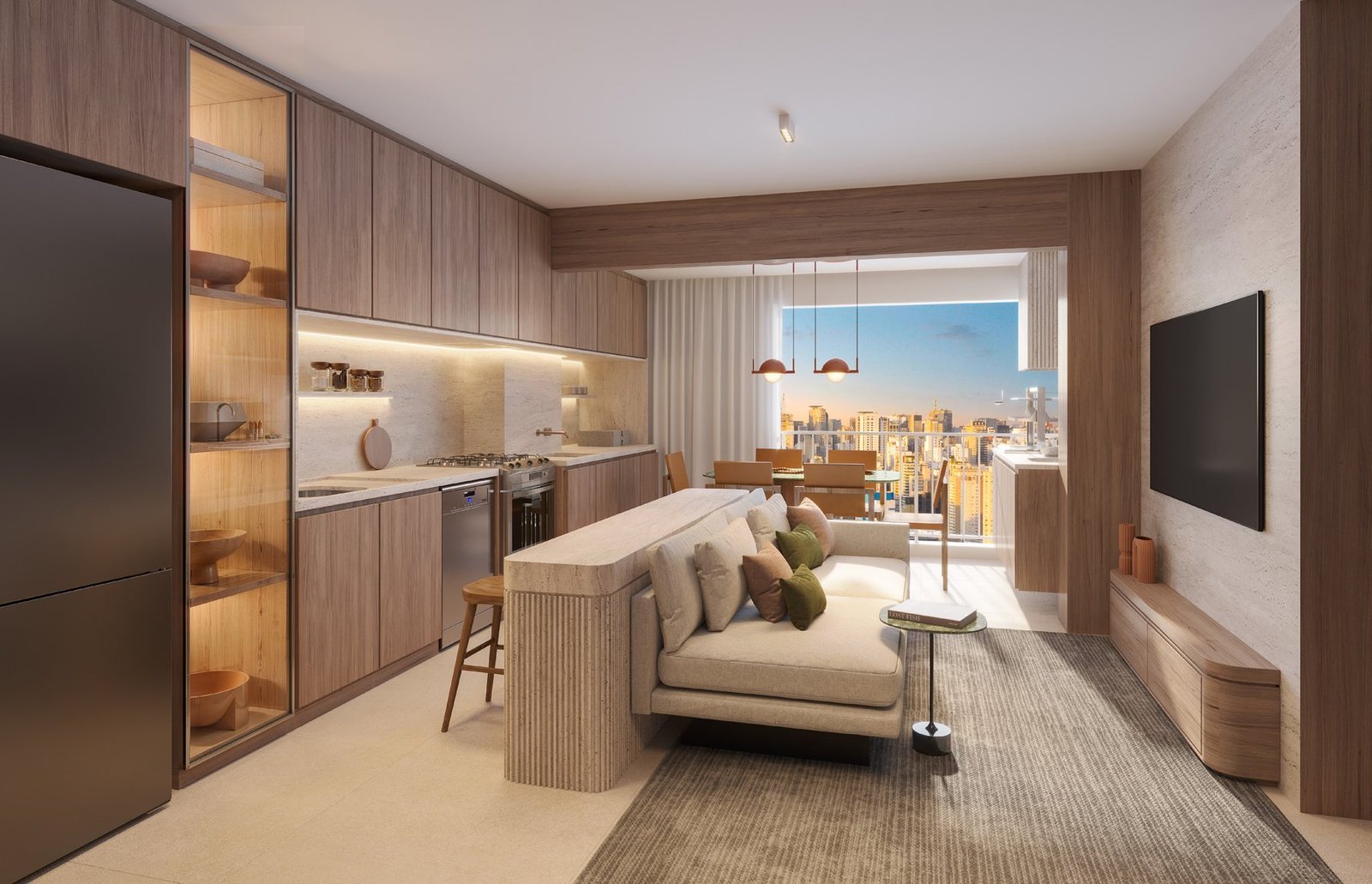 Cozinha integrada ao living com vista