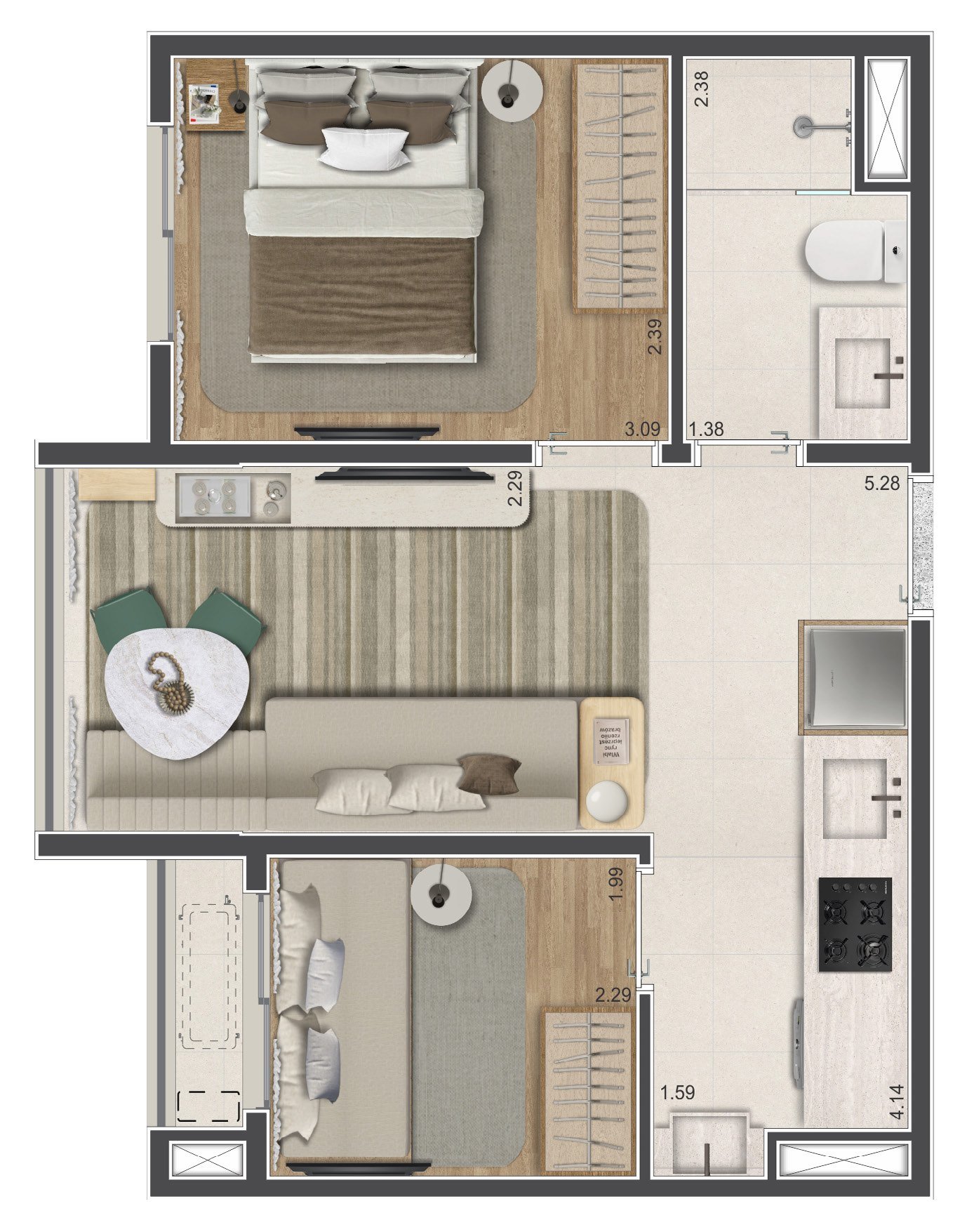 Planta 36m² — 2 dorms.